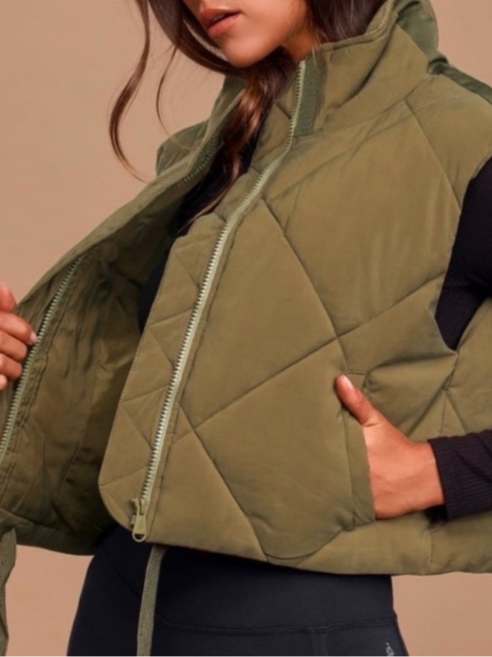FP Movement by Free People Olive Quilted Puffer Vest - Picture 1 of 7